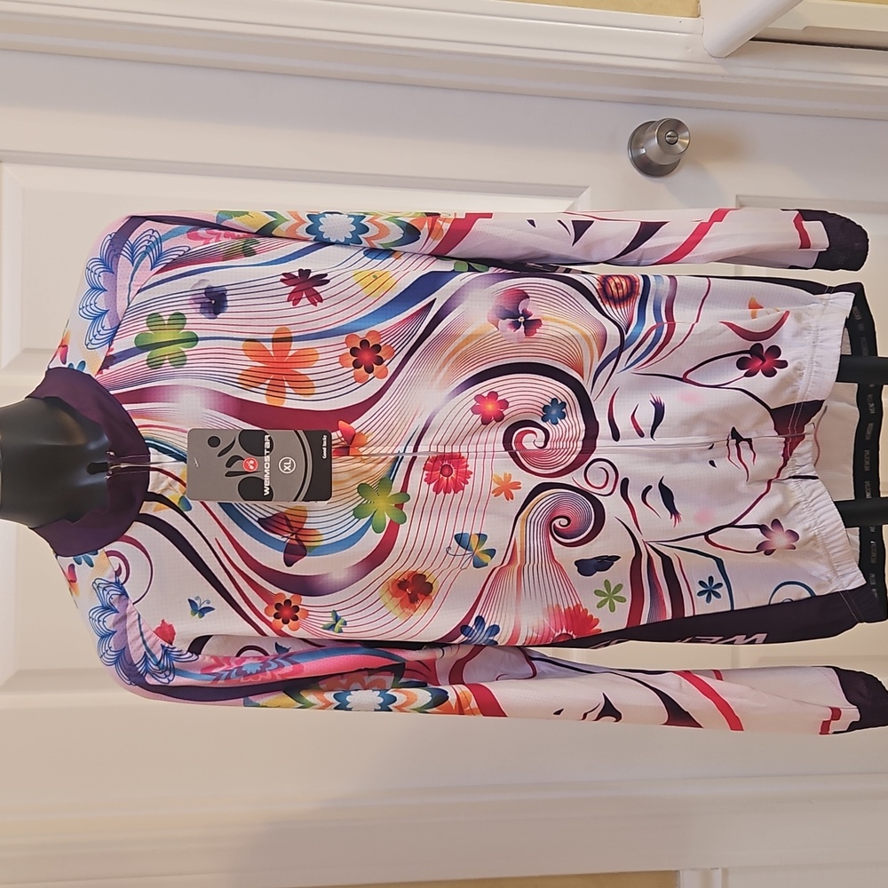WEIMOSTAR Women’s Cycling Jersey Full Zip Face Flowers Butterflies Vibrant - XL
